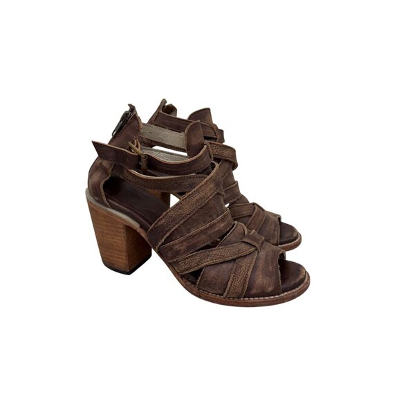 Freebird by Steven Claw Distressed Leather Heeled Open Toe Sandals Shoe Womens 9
